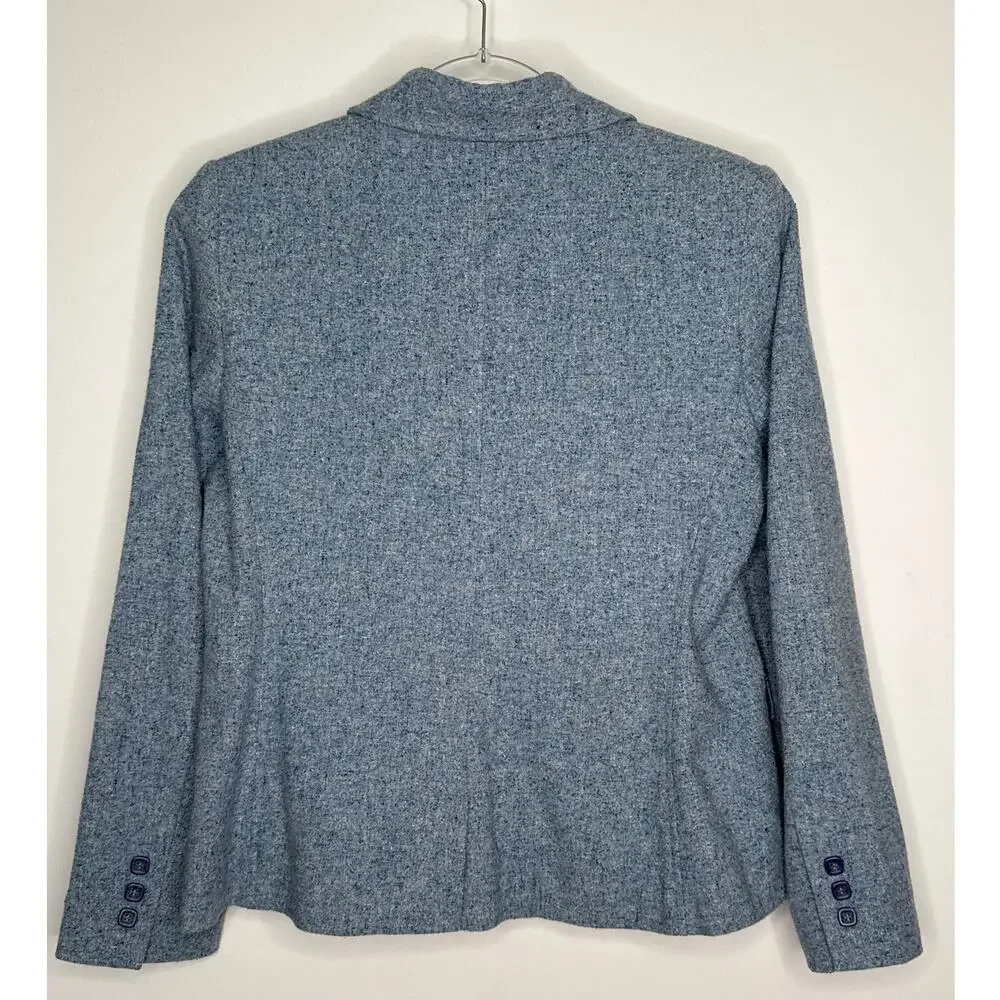 Vintage 1990s L.L. Bean Blue Wool Silk Mix Tweed Blazer medium petite - Picture 7 of 16